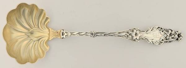 Lily (Sterling, 1902, Lion-Pat. 1902, Monograms) Solid Soup Ladle
