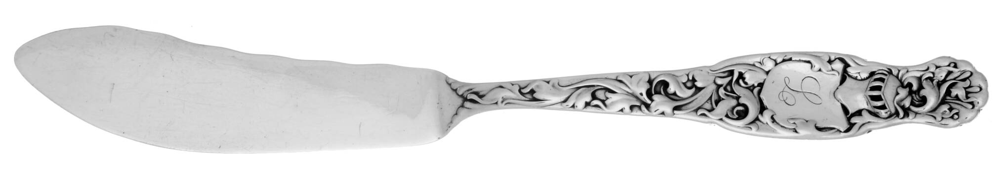Heraldic (Sterling, 1880, Monograms) Small Individual Solid Fish Knife by Whiting Manf Co