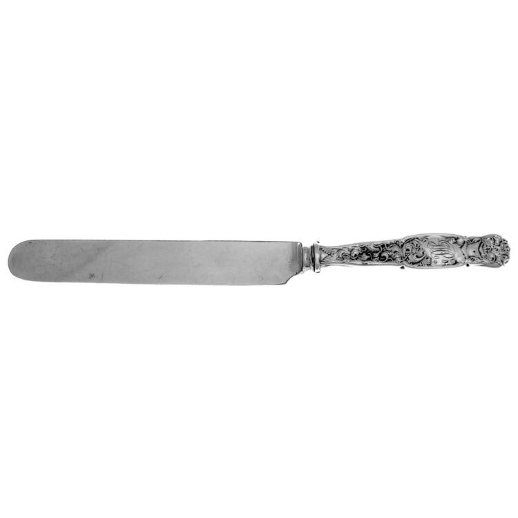 Heraldic (Sterling, 1880, Monograms) Blunt Hollow Handle Knife W/Bolster by Whiting Manf Co