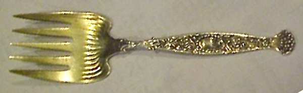 Hyperion (Sterling, 1888, Monograms) Small Solid Tined Sardine Serving Fork by Whiting Manf Co