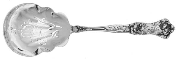 Peony (Sterling, 1906, No Monograms) Pierced Salad Serving Spoon, Solid Piece