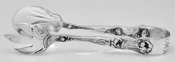 Peony (Sterling, 1906, No Monograms) Large Ice Serving Tongs