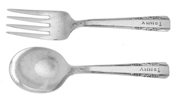 Personality (Silverplate, 1938, Monograms)    2 Pc Baby Set (BF, BS)