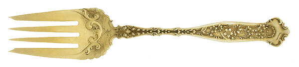 Dresden (Sterling, 1896, Monograms) Gold Vermeil Dessert Fork