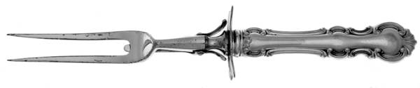 Troy (Silverplate, 1902, Monograms) Large Stainless-Prong Roast Carving Fork