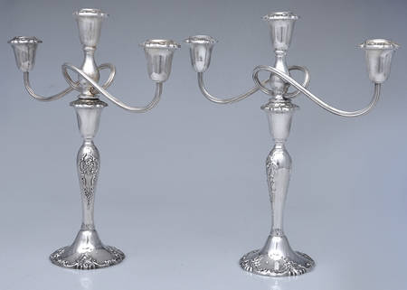 Baroque (Silverplate, Hollowware, Newer) Pair of 13" 3 Light Candelabra