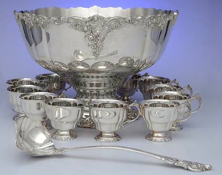 Baroque (Silverplate, Hollowware, Newer) Punch Set-Bowl,Ladle&12 Cups