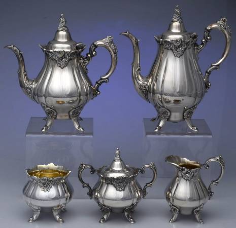 Baroque (Silverplate, Hollowware, Newer) 5-Piece Plated Tea Set (with Waste)