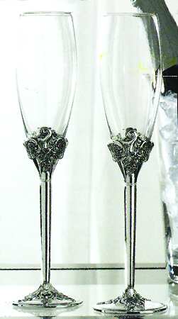 Baroque (Silverplate, Hollowware, Newer) Pair of Champagne Flute Glasses