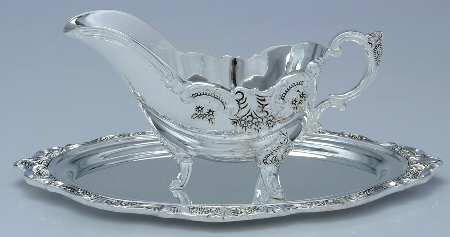 Baroque (Silverplate, Hollowware, Newer) Plated Gravy Boat & Underplate