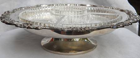 Baroque (Silverplate, Hollowware, Newer) 5 Part Relish with Glass Divided Liner