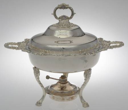 Baroque (Silverplate, Hollowware, Newer) Chafing Dish W/Lid, Burner & Stand