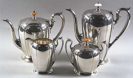 Lotus (Sterling, Hollowware, Round Base) 4 Piece Tea Set (SCP, STP, SCR, SSU)