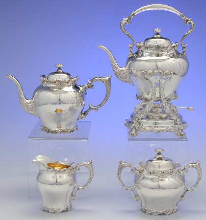 6693 (Sterling, Hollowware) 4 Piece Tea Set (STP, SCR, SSU, SKES)