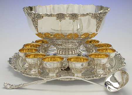 Grande Baroque (Sterling, Hollowware, 4 marks) Sterling Punch Set (Bowl,Tray,Ladle&12cups)