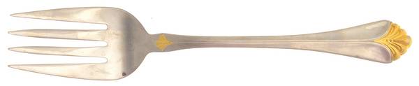 WAS103 (STAINLESS, GOLD ACCENTS) Medium Solid Cold Meat Serving Fork