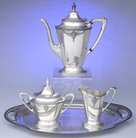 Dorothy Q (Silverplate, Hollowware) 3 Piece Coffee Set W/18" Waiter Tray