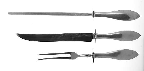 Plain Pointed (Sterling) Large 3-Piece Roast Carving Set w/ Stainless Blade
