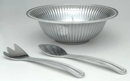 Flutes & Pearls (Pewter, Hollowware) Salad Set-3pc (Bowl & Servers)