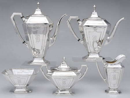 Princess Mary (Sterling, Hollowware) 5 Piece Tea Set (CP1,TP1, CR1, SU1, WB1)