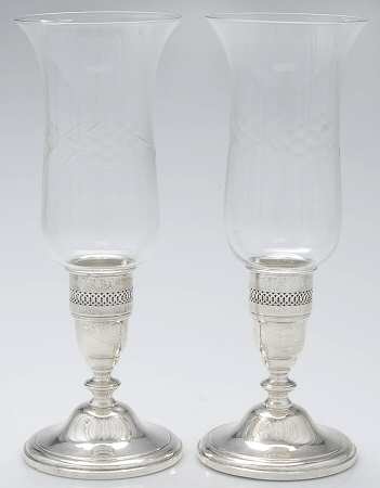 621 (Sterling, Hollowware) Pair of Weighted Hurricane Lamp & Globe