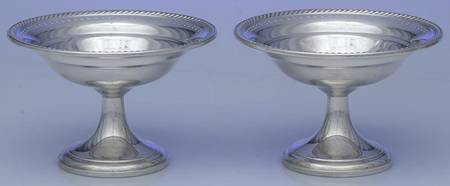 T4 (Sterling, Hollowware) Pair of Weighted Round Compotes (H X W)