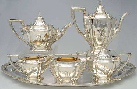 8580 (Sterling, Hollowware) 6 Piece Tea Set (CP1, TP1, CR1, SU1, WB1, WTLM1)