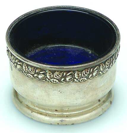 79 (Sterling, Hollowware) Open Salt with Cobalt Liner Individual