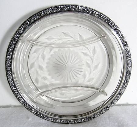 79 (Sterling, Hollowware) 3 Part Glass Relish with Metal Accent