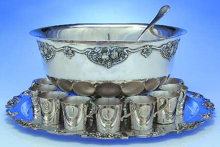 Harvest (Silverplate, Hollowware) Punch Set (Bowl,  12 Cups, Tray and Ladle)