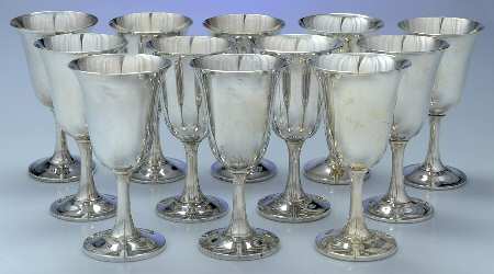 14 (Sterling, Hollowware) Sterling Water Goblet (Set of 12)