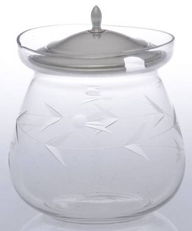 250 (Sterling, Hollowware) Crystal Jam Jar & Silver Lid