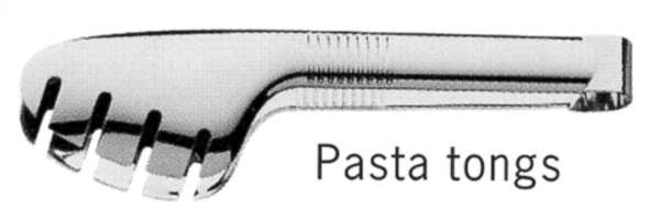 Bistro (Stainless, No Center Ridge) Pasta Tongs, Solid Piece