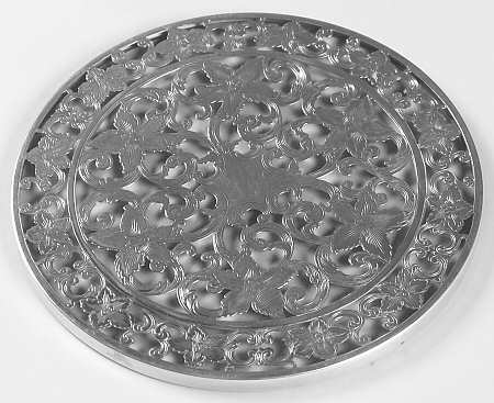 Sterling Hollowware Round Crystal Trivet with Sterling Overlay