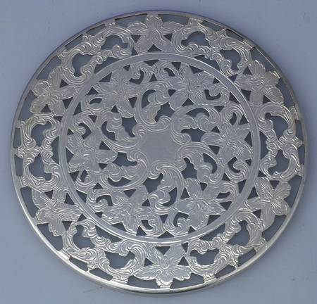 Sterling Hollowware Crystal Coaster W/Sterling Overlay