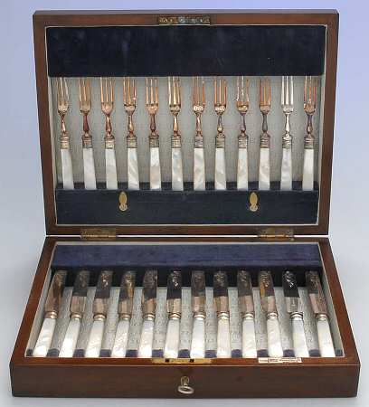 Pearl Handle Flatware 1 (Sterling) Fruit Set (12 Forks + 12 Knives) with Case