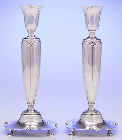 Lotus (Sterling, Hollowware, Scallop Base) Pair of 10" Candlesticks