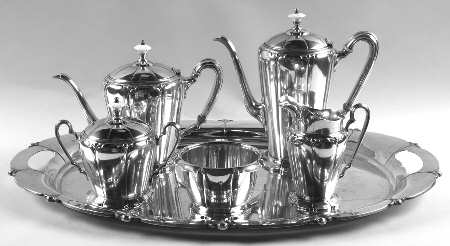 Lotus (Sterling, Hollowware, Scallop Base) 6 Piece Tea Set (SCP, STP, SCR, SSU, SWB, WTL)