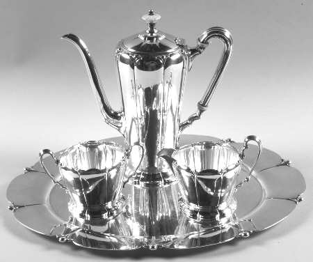 Lotus (Sterling, Hollowware, Scallop Base) 4 Piece Mini Coffee Set (SCPM, SCRM, SSUOM, STRDEM)