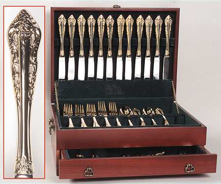 Antique Baroque (Gold Electroplate) 80 Piece Set & Wood Case