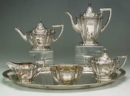 S9584 (Sterling, Hollowware) 6 Piece Tea Set (SCP, STP, SCR, SSU, SWB, WTL)
