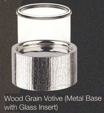Wood Grain (Hollowware) Metal Votive W/Glass Insert