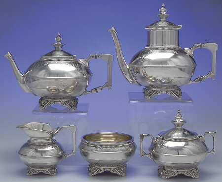 17 (Sterling, Hollowware) 5 Piece Tea Set (SCP, STP, SCR, SSU, SWB)