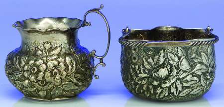 1543M (Sterling, Hollowware) Mini Creamer & Sugar Basket with Handle