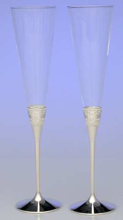 With Love (Metal, Hollowware) Pair of Champagne Flute Glasses by Wedgwood Silver