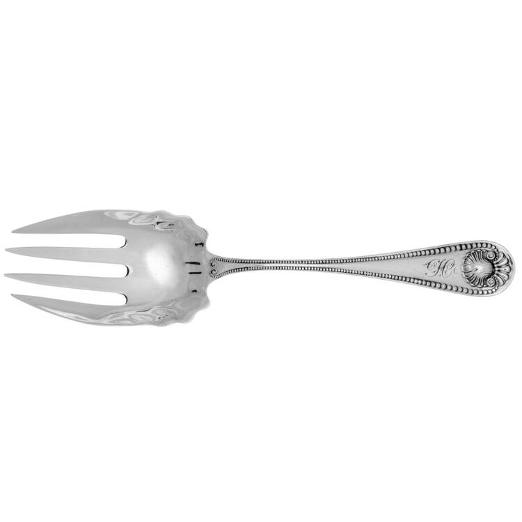 Bead (Sterling, 1880, Monograms) Small Solid Cold Meat Serving Fork