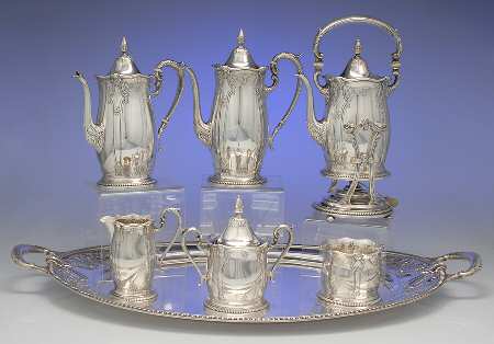 Stradivari (Sterling, Hollowware) 7 Piece Tea Set (SCP, STP, SCR, SSU, SWB, SKES & WTL)
