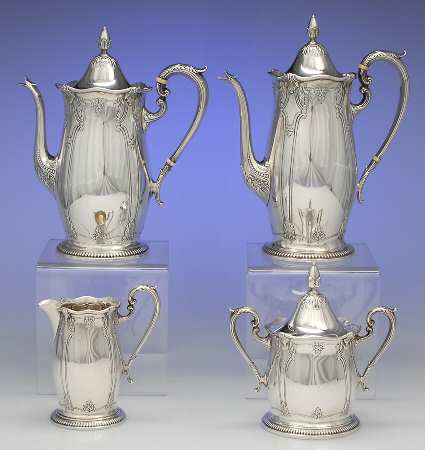 Stradivari (Sterling, Hollowware) 4 Piece Tea Set (SCP, STP, SCR, SSU)