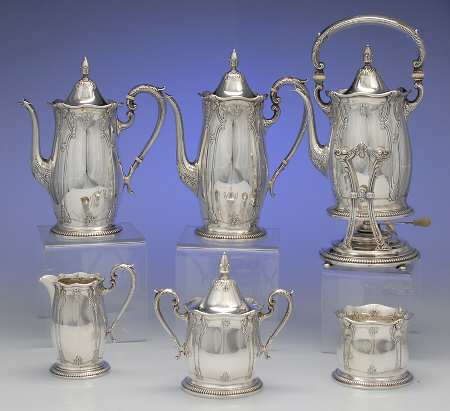 Stradivari (Sterling, Hollowware) 6 Piece Tea Set (SCP, STP, SCR, SSU, SWB, SKES)