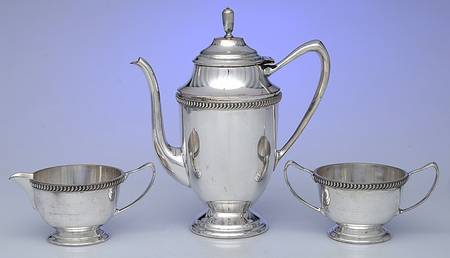 3886 (Silverplate, Hollowware) 3 Pc Demitasse Set, Coffee Pot, Creamer&Open Sugar